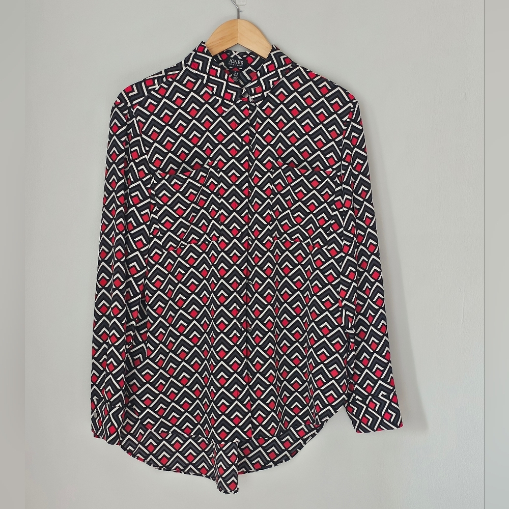 Red & black geometric blouse (size L) - it's giving fun math teacher!